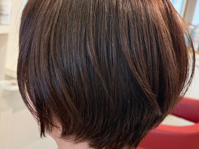 襟足をすっきり整えた柔らかな印象の丸みショート